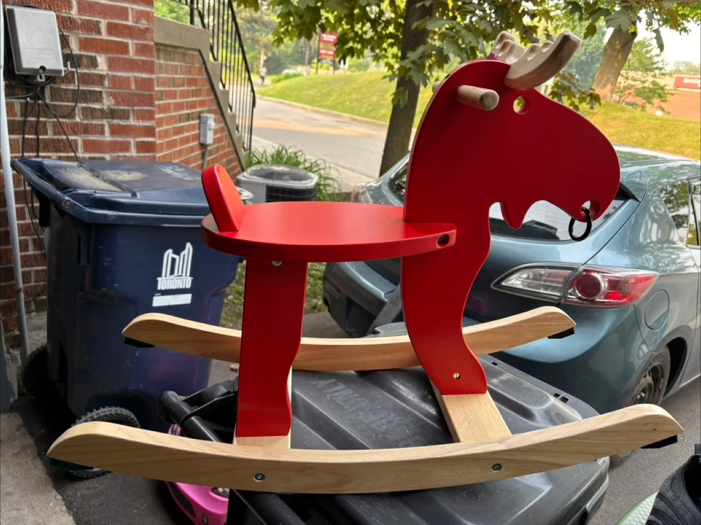 Red Wooden Moose Rocking Horse image indicator(2)