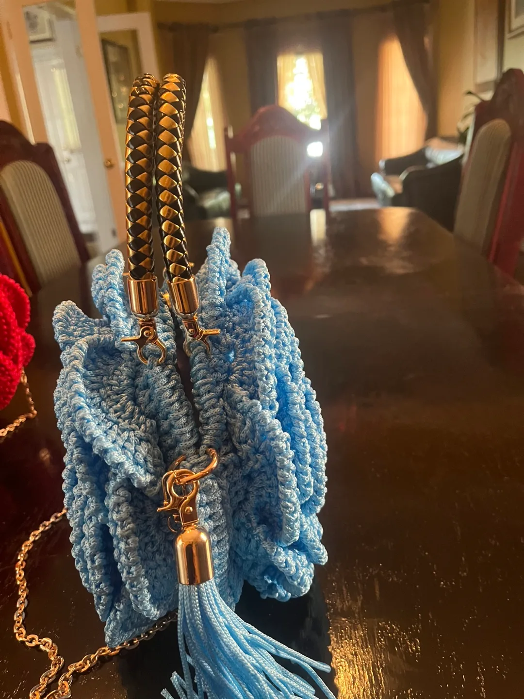 Unique Blue Rose Crochet Handbag image indicator(2)