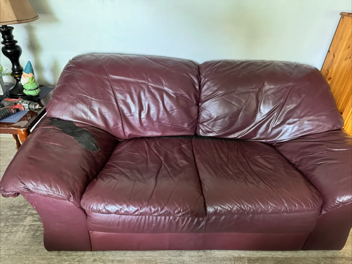 Burgundy Leather Sofa and Loveseat Set thumbnail