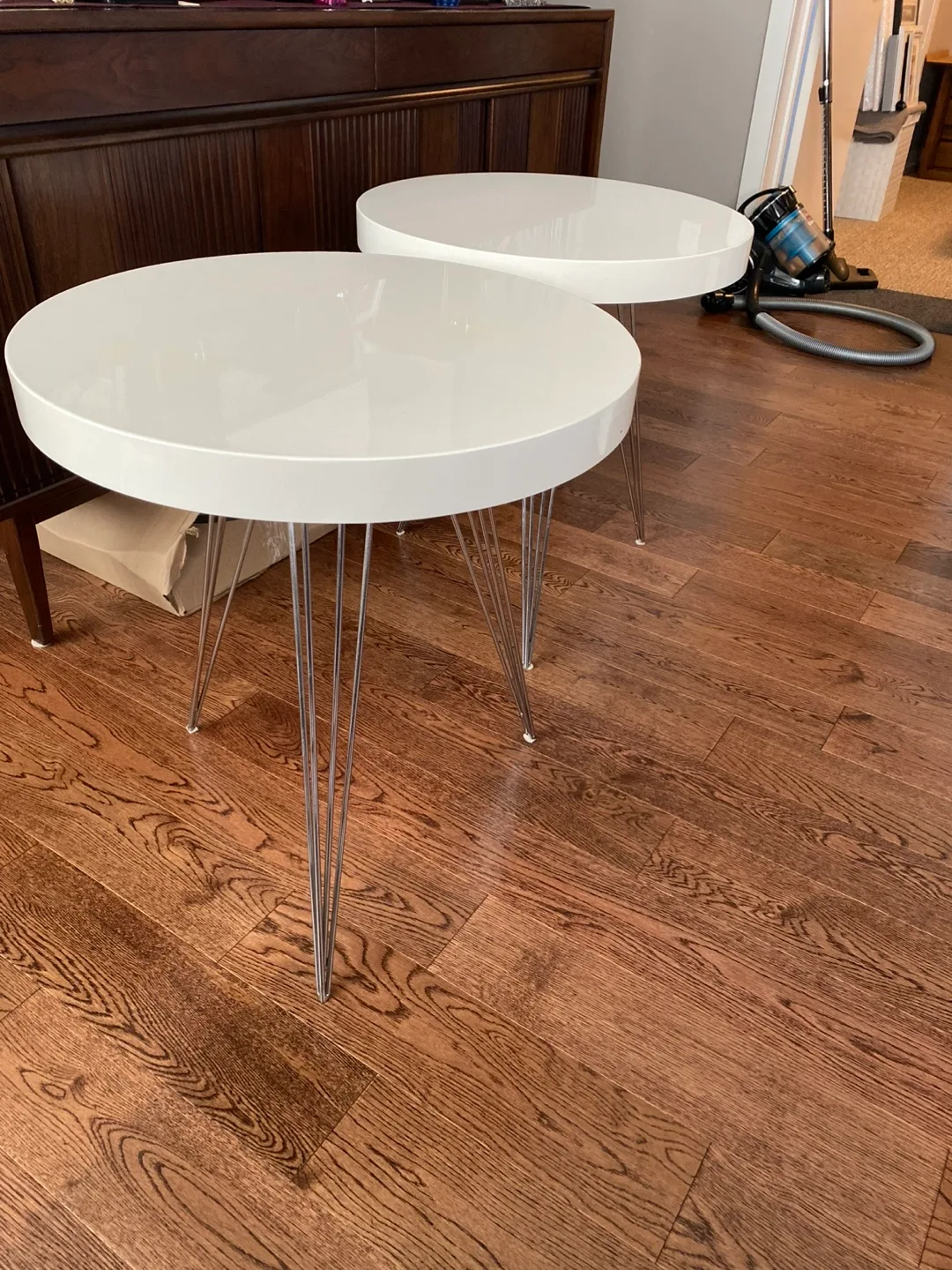 Round White Side Table with Metal Legs thumbnail