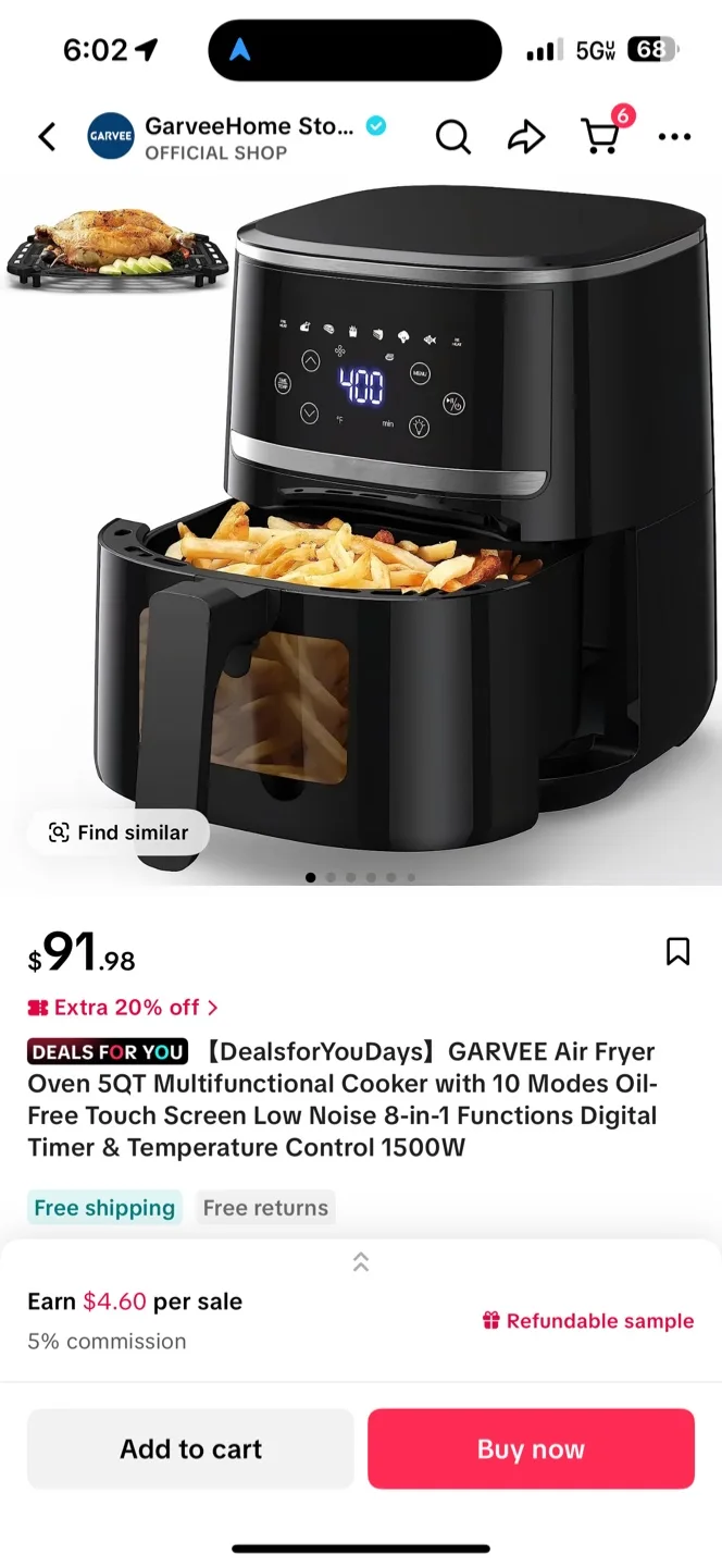 GARVEE 5QT Air Fryer - Like New thumbnail