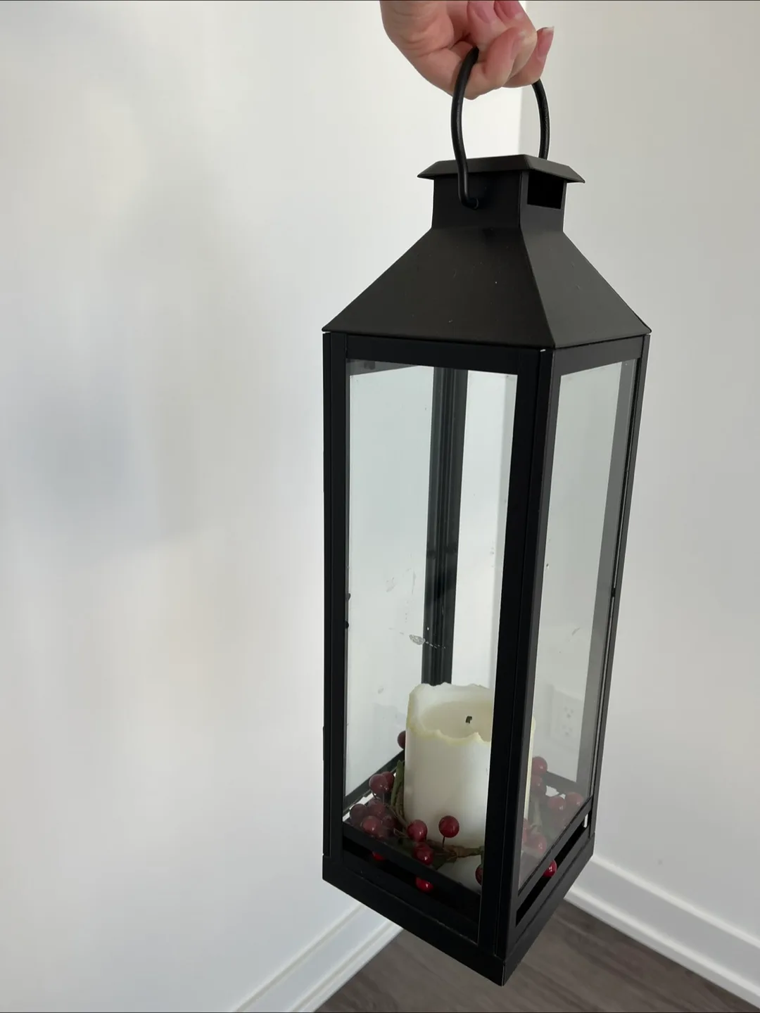 Black Metal & Glass Lantern with Candle thumbnail