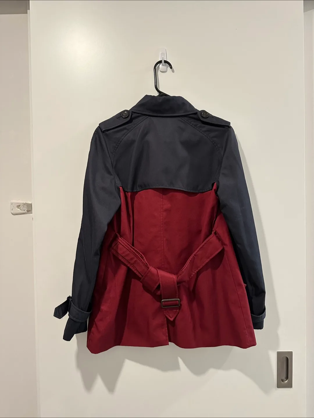 Coach Belted Trench Coat Jacket- Beige Red Navy Size S image indicator(3)