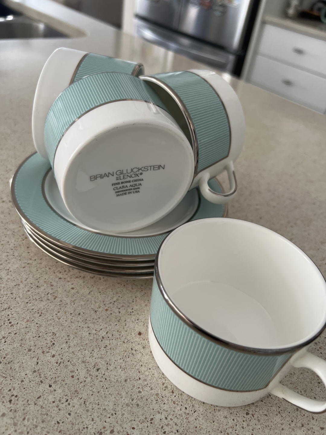 Lenox Brian Gluckstein Clara Aqua Tea Cups