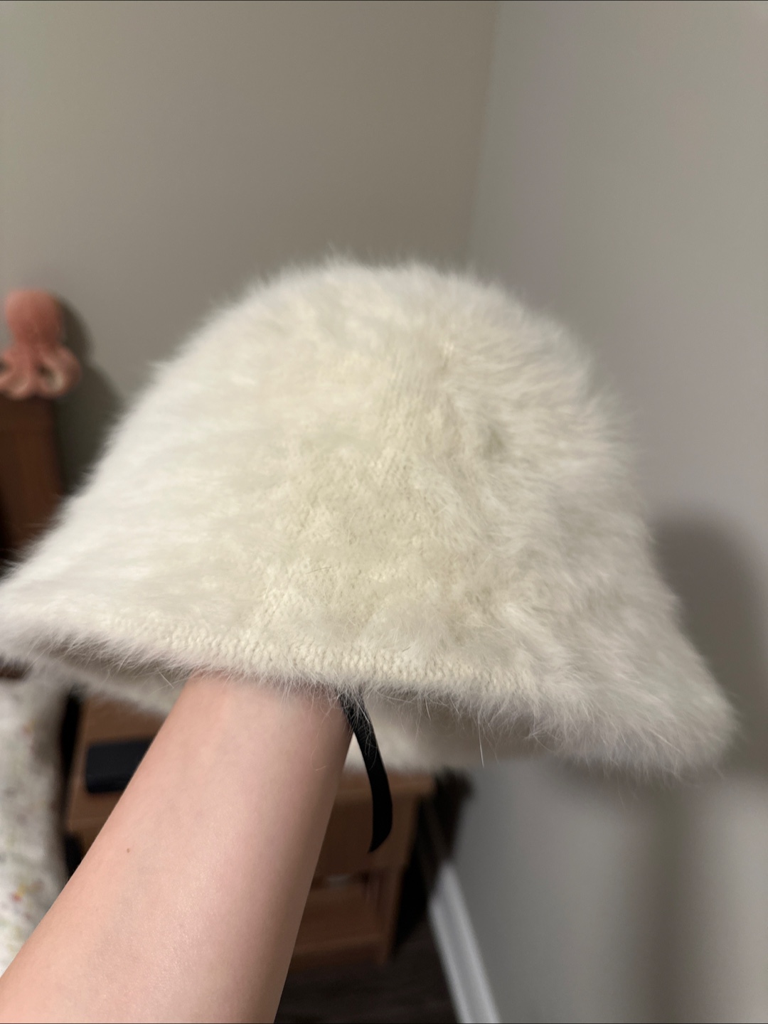 White Fuzzy Bucket Hat