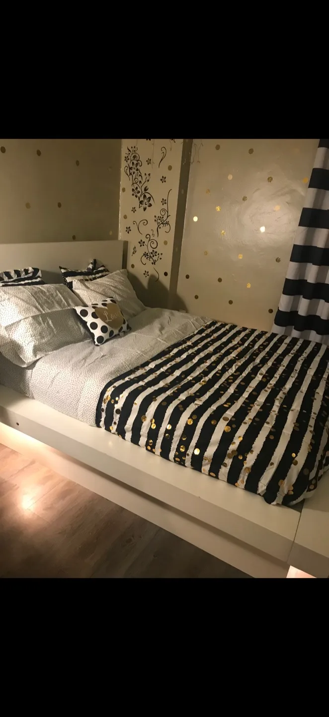 White Platform Bed Frame with LED Lights - Queen Size thumbnail