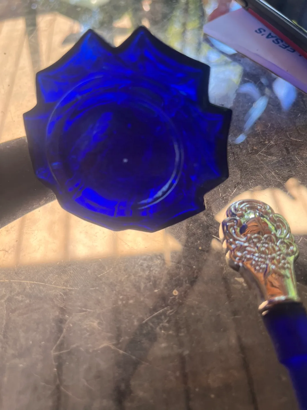 Blue Perfume Bottle with Silverplated Stopper image indicator(3)