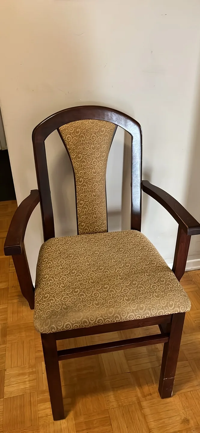 Arm Chair - Brown Wood & Patterned Fabric thumbnail