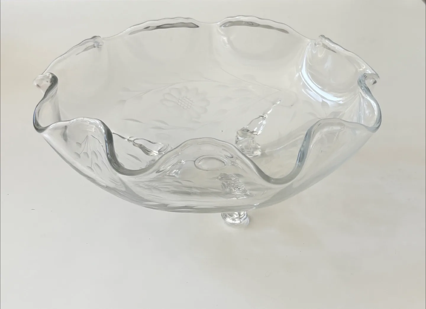 Clear Glass Floral Footed Bowl thumbnail