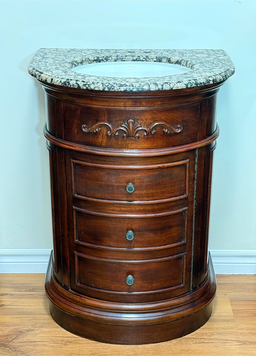 Dark Wood Vanity with Granite Top thumbnail