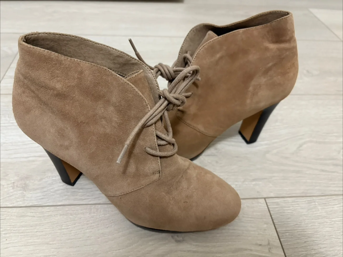 Suede lace up heel boots thumbnail