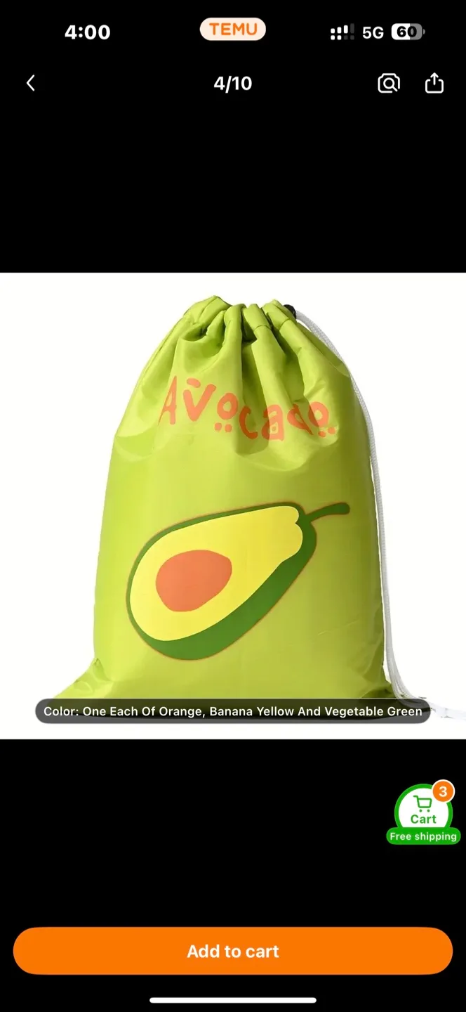 3pcs/set Fruit & Veggie Drawstring Bags thumbnail