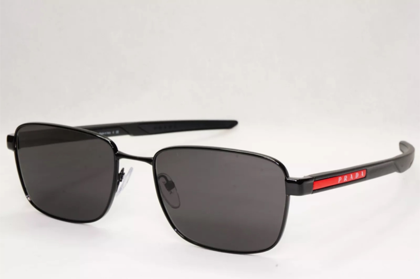 Prada Sunglasses Black Square Metal Red Stripe - photo 2