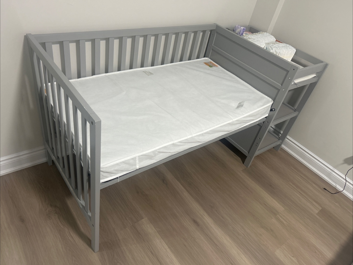 Grey Baby Crib with Changing Table