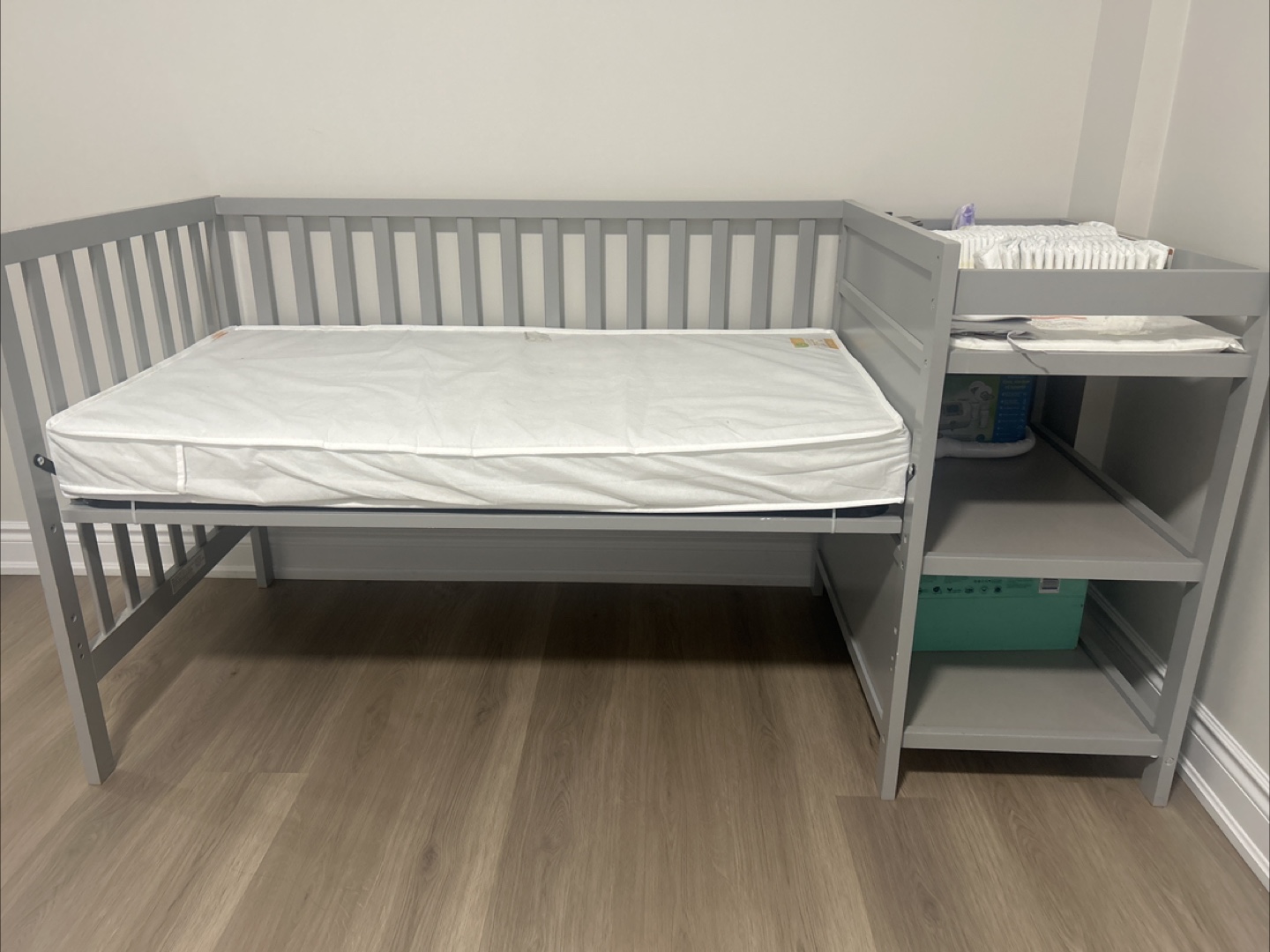 Grey Baby Crib with Changing Table - photo 2
