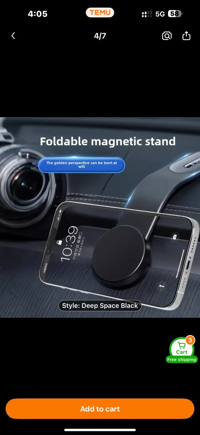 Foldable Magnetic Car Phone Stand - Deep Space Black thumbnail