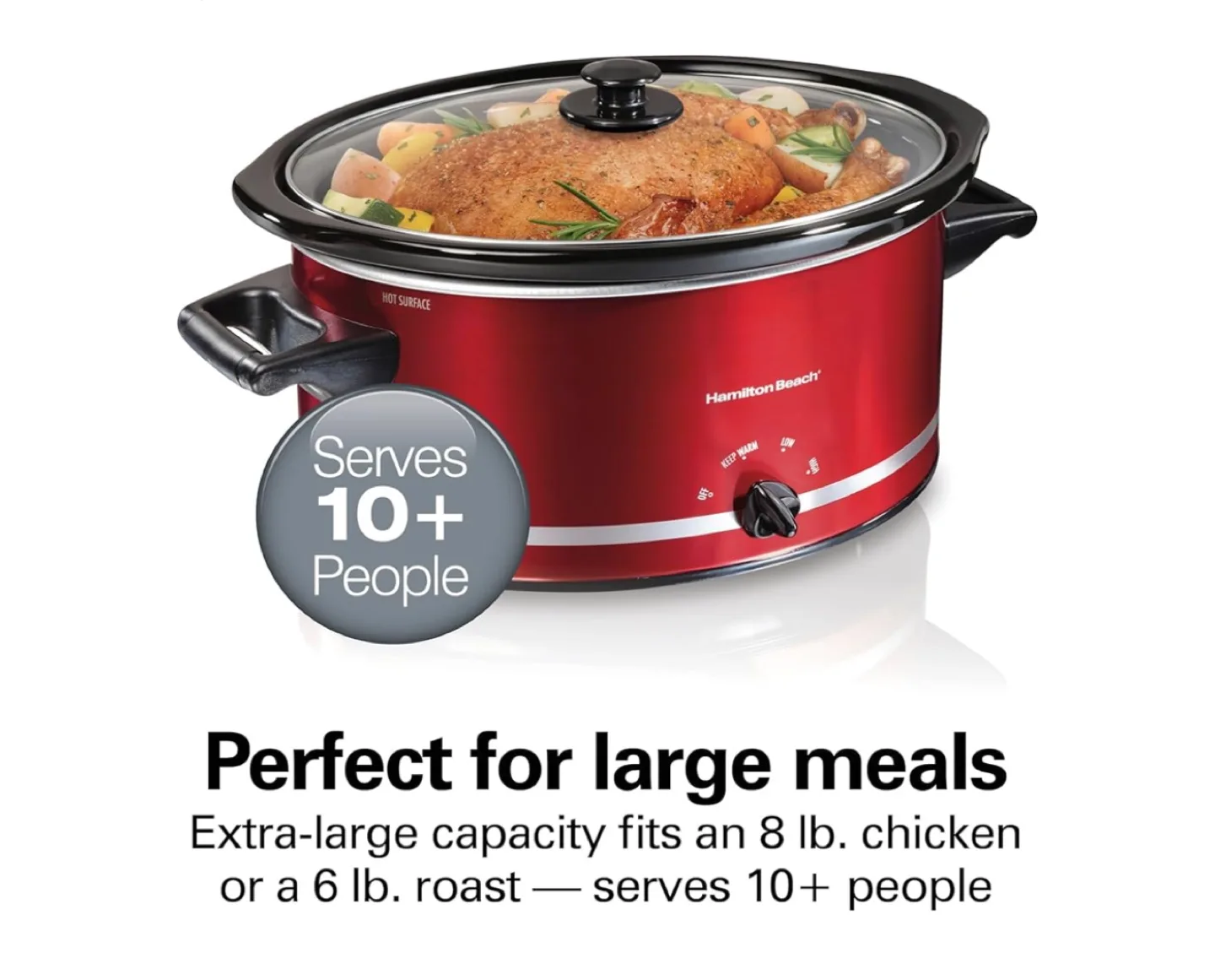Hamilton Beach Red Slow Cooker - Serves 10+ image indicator(3)