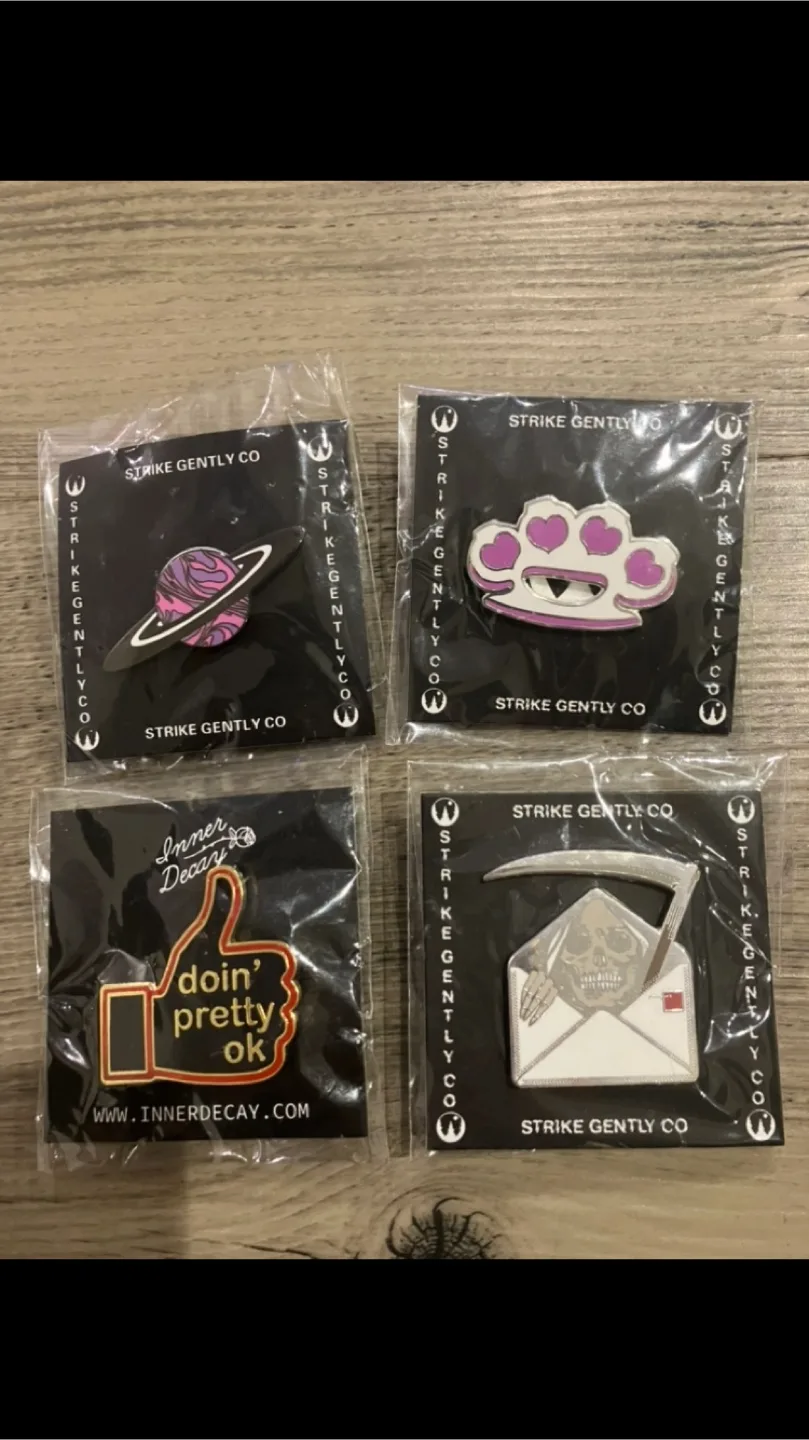 4 Hard Enamel Pins Unopened image indicator(2)