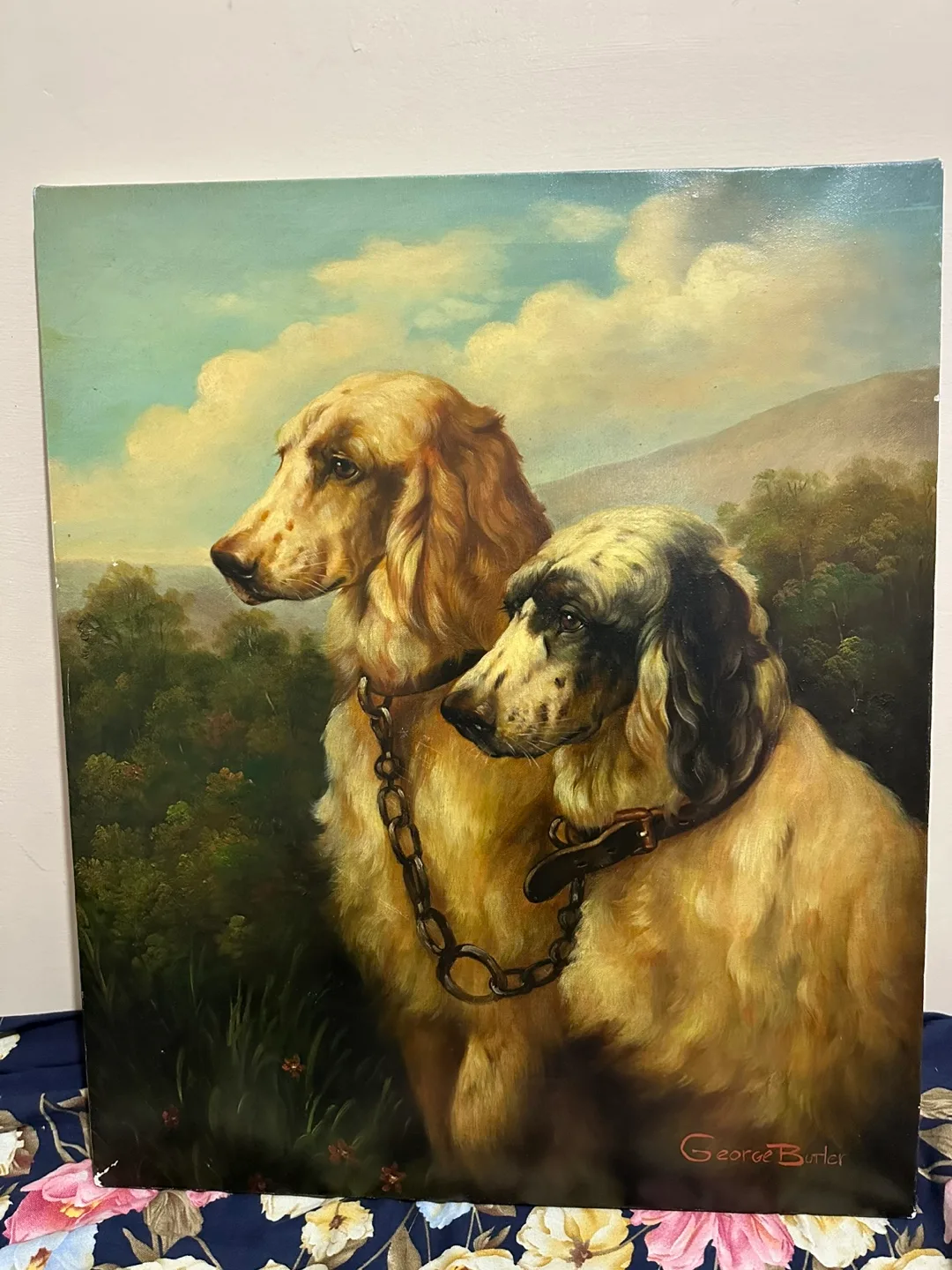 Vintage "Two Dogs" Oil Painting thumbnail