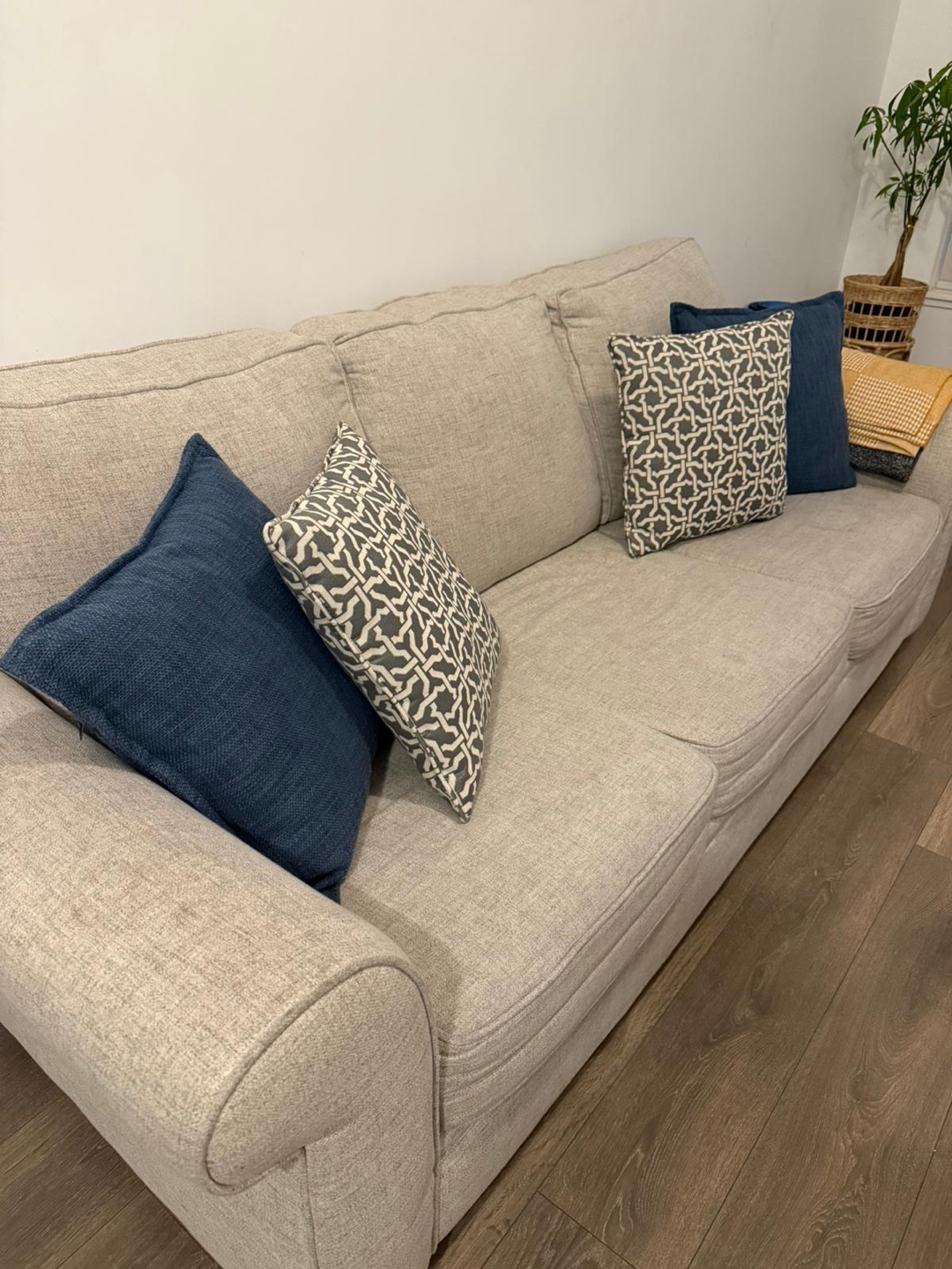 Beige Sofa Couch with Pillows