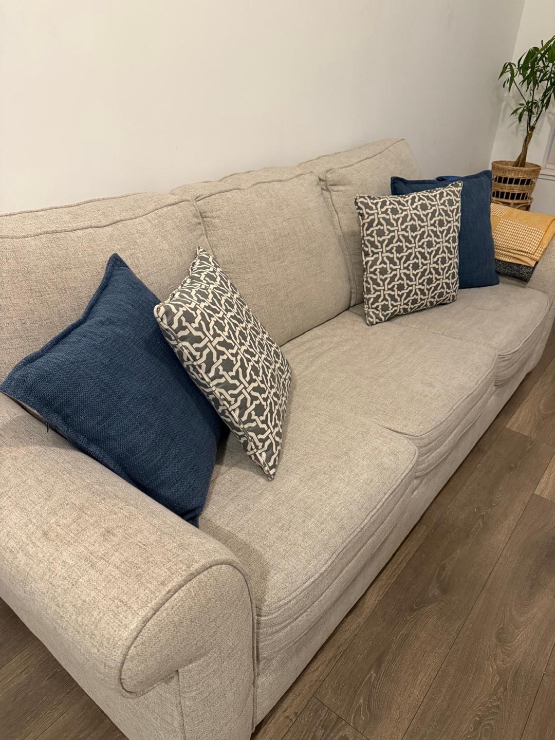 Beige Sofa Couch with Pillows - photo 3