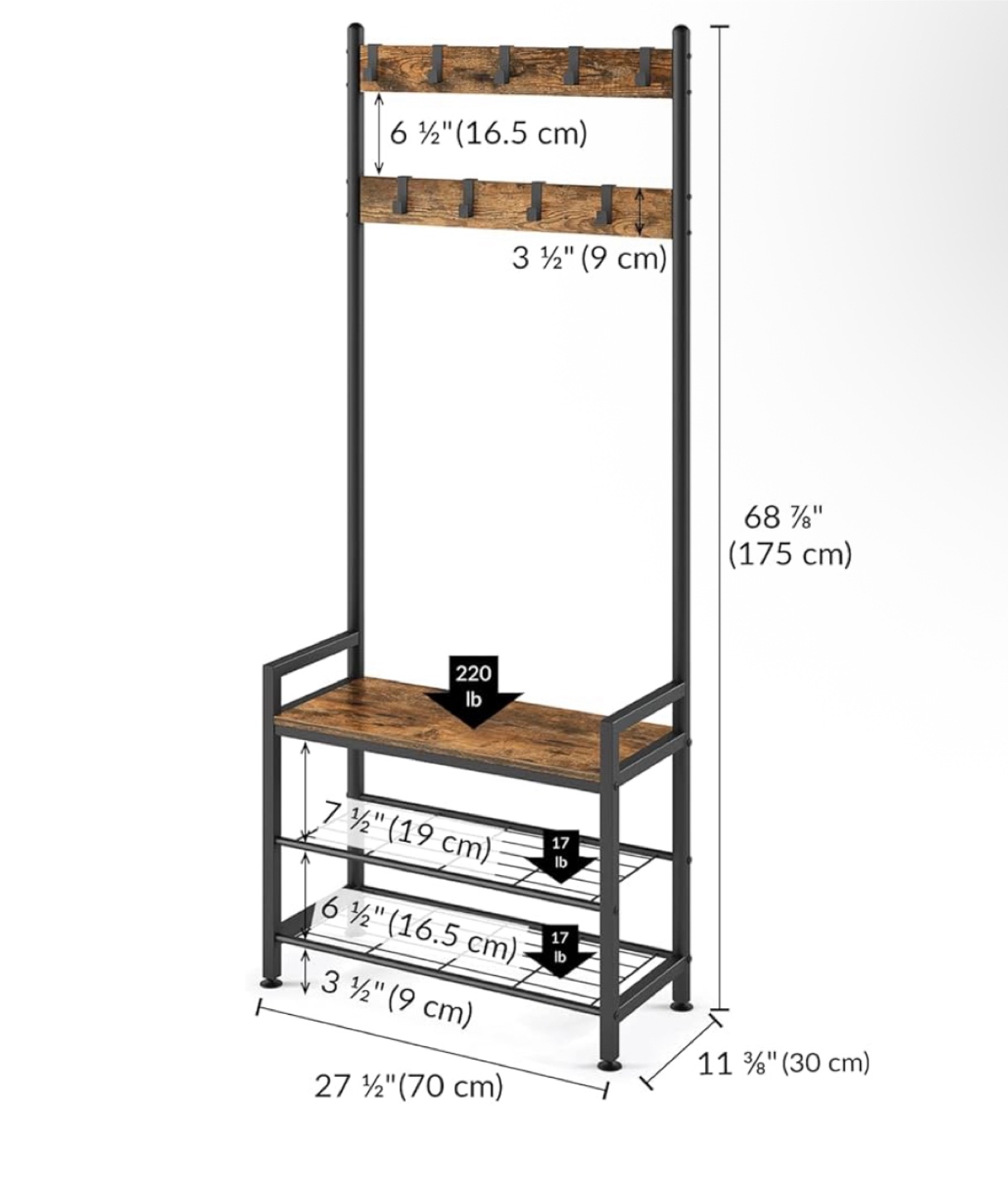3 in 1 Coat rack Shoe Bench - photo 2