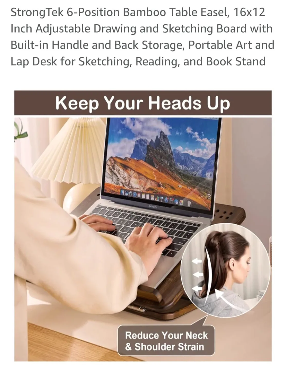 StrongTek Bamboo Table Easel - Adjustable Drawing Board image indicator(3)