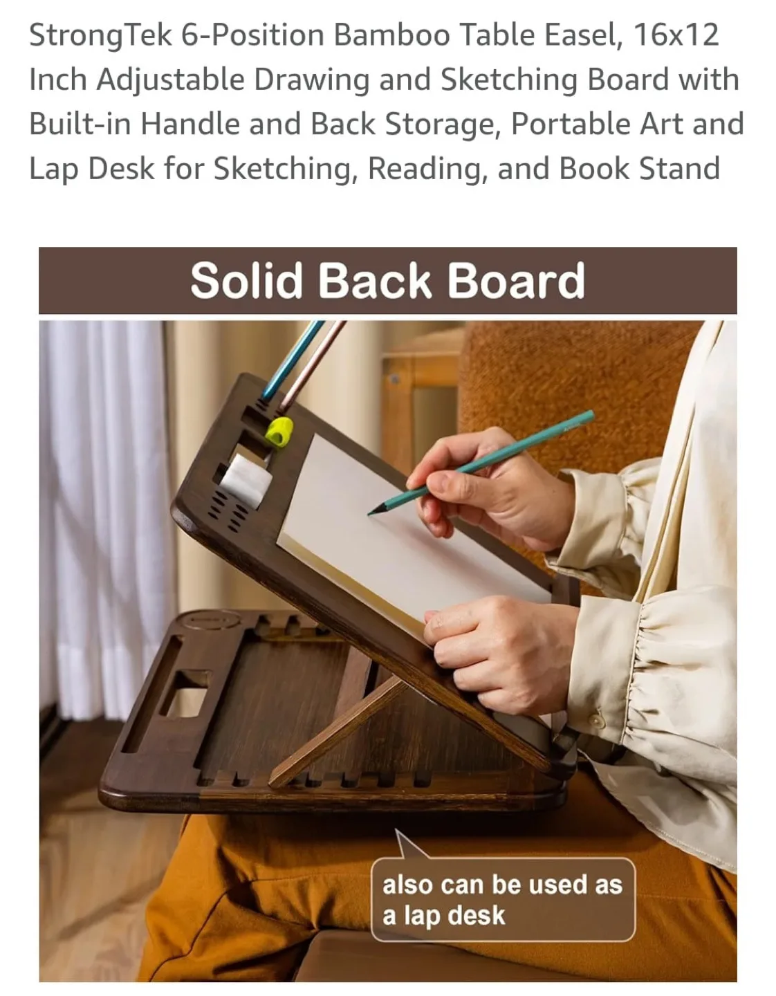 StrongTek Bamboo Table Easel - Adjustable Drawing Board image indicator(2)