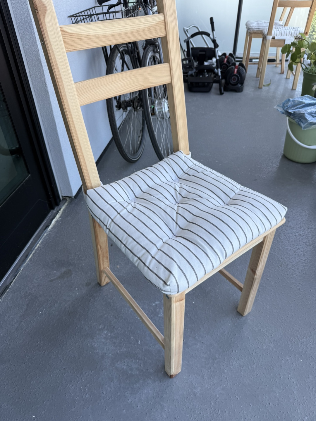 Wooden Chair with Striped Cushion