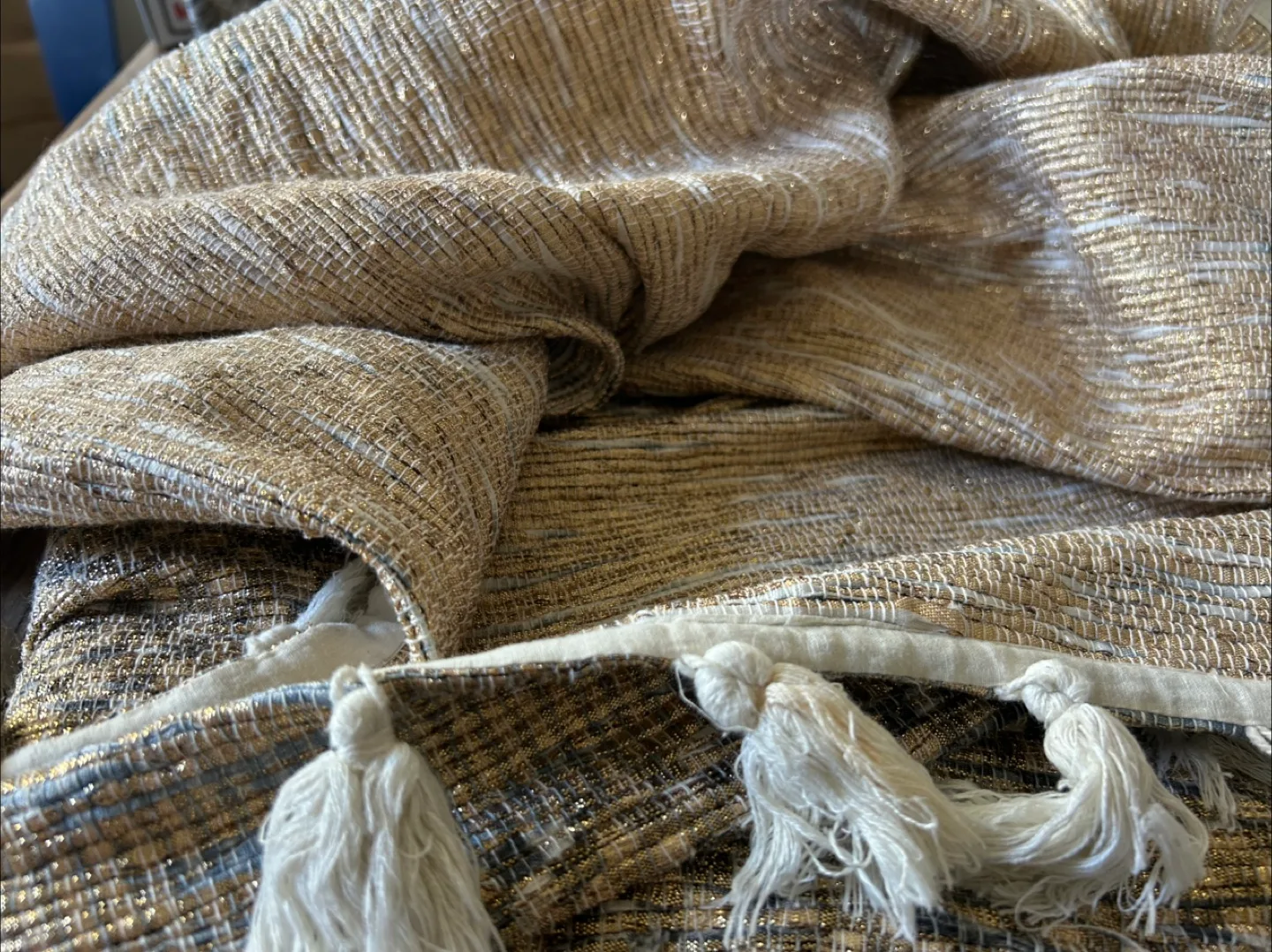 Gold/White/Silver Recycled Sari Rug - 180cm L x 230cm W image indicator(3)