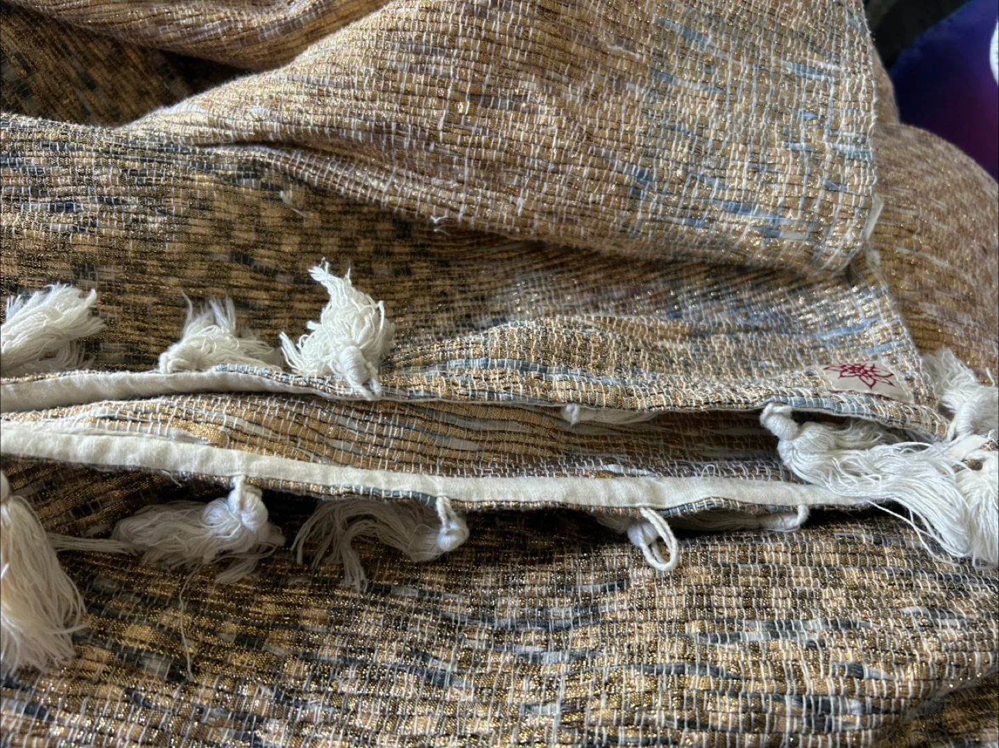 Gold/White/Silver Recycled Sari Rug - 180cm L x 230cm W image indicator(2)