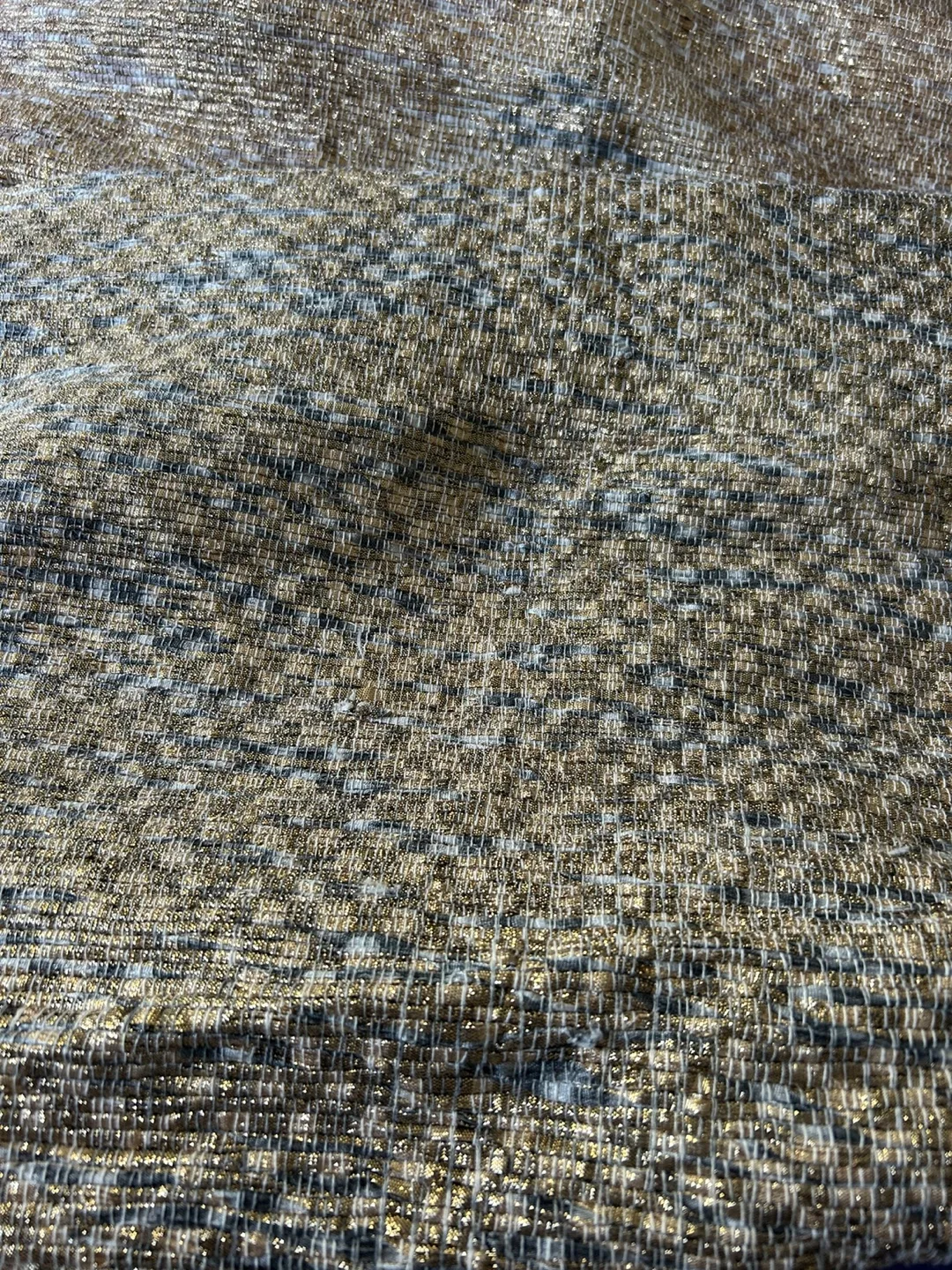 Gold/White/Silver Recycled Sari Rug - 180cm L x 230cm W thumbnail