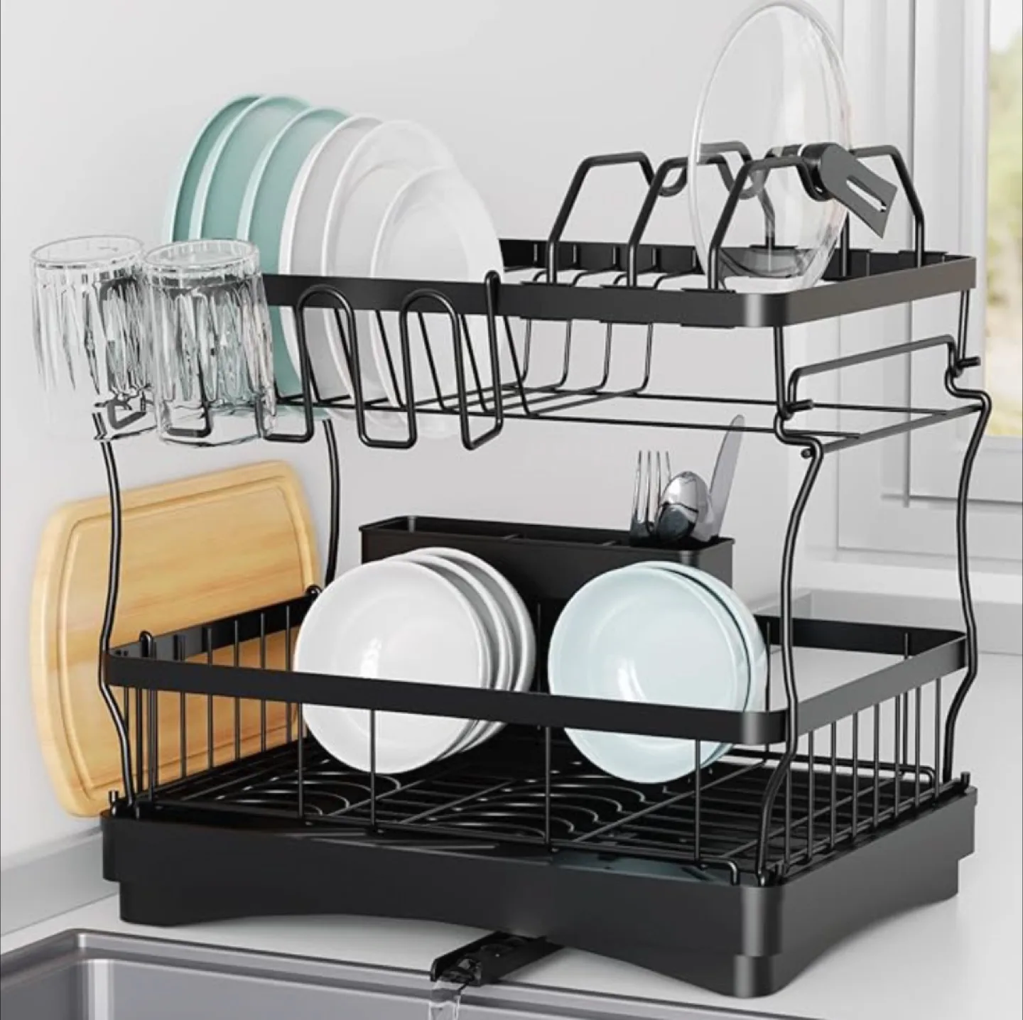 Black 2-Tier Dish Drying Rack thumbnail