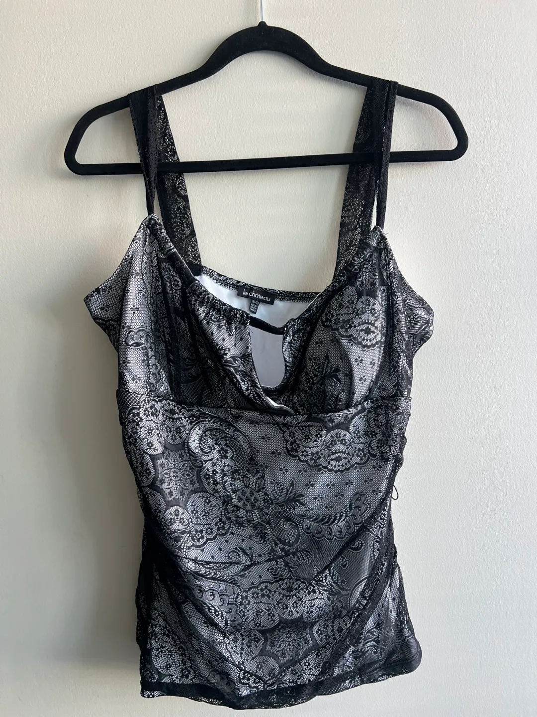 Y2K Le Chateau Black Lace Tank Top - Size XL thumbnail