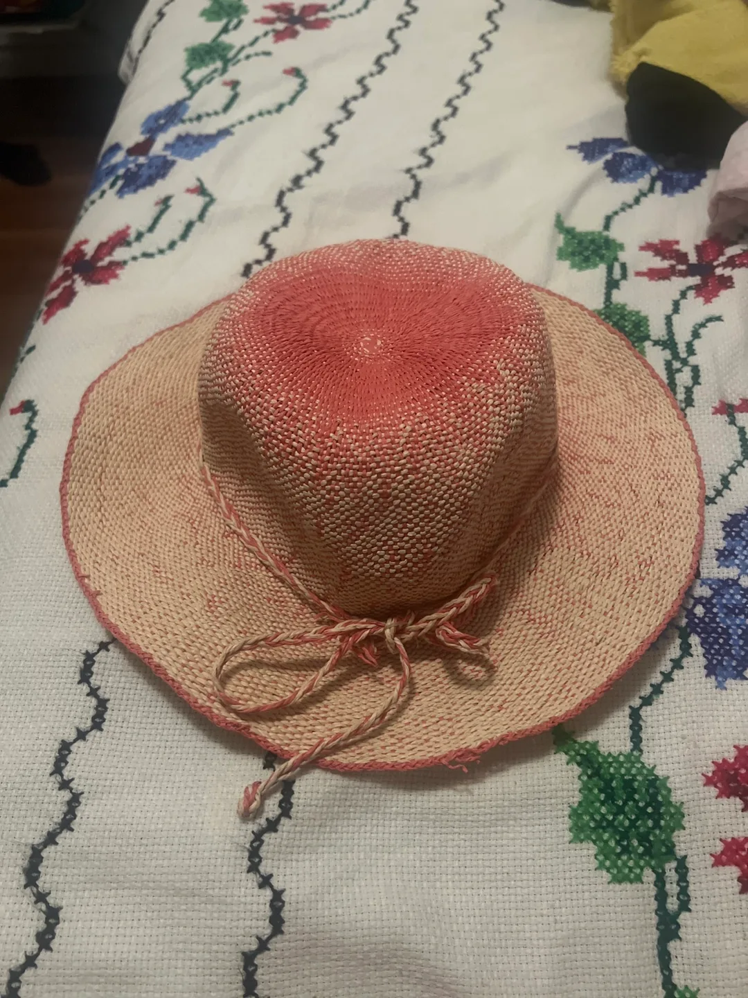 Straw Sun Hat - Pink and Beige thumbnail