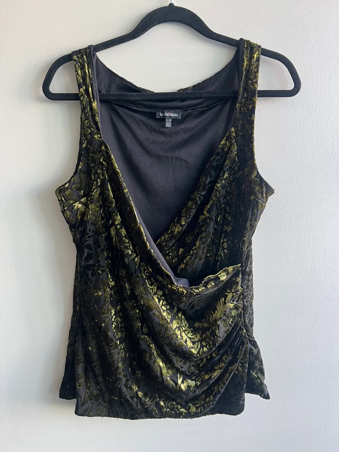 Y2K Le Chateau Green Velvet Pattern Top Size XL thumbnail