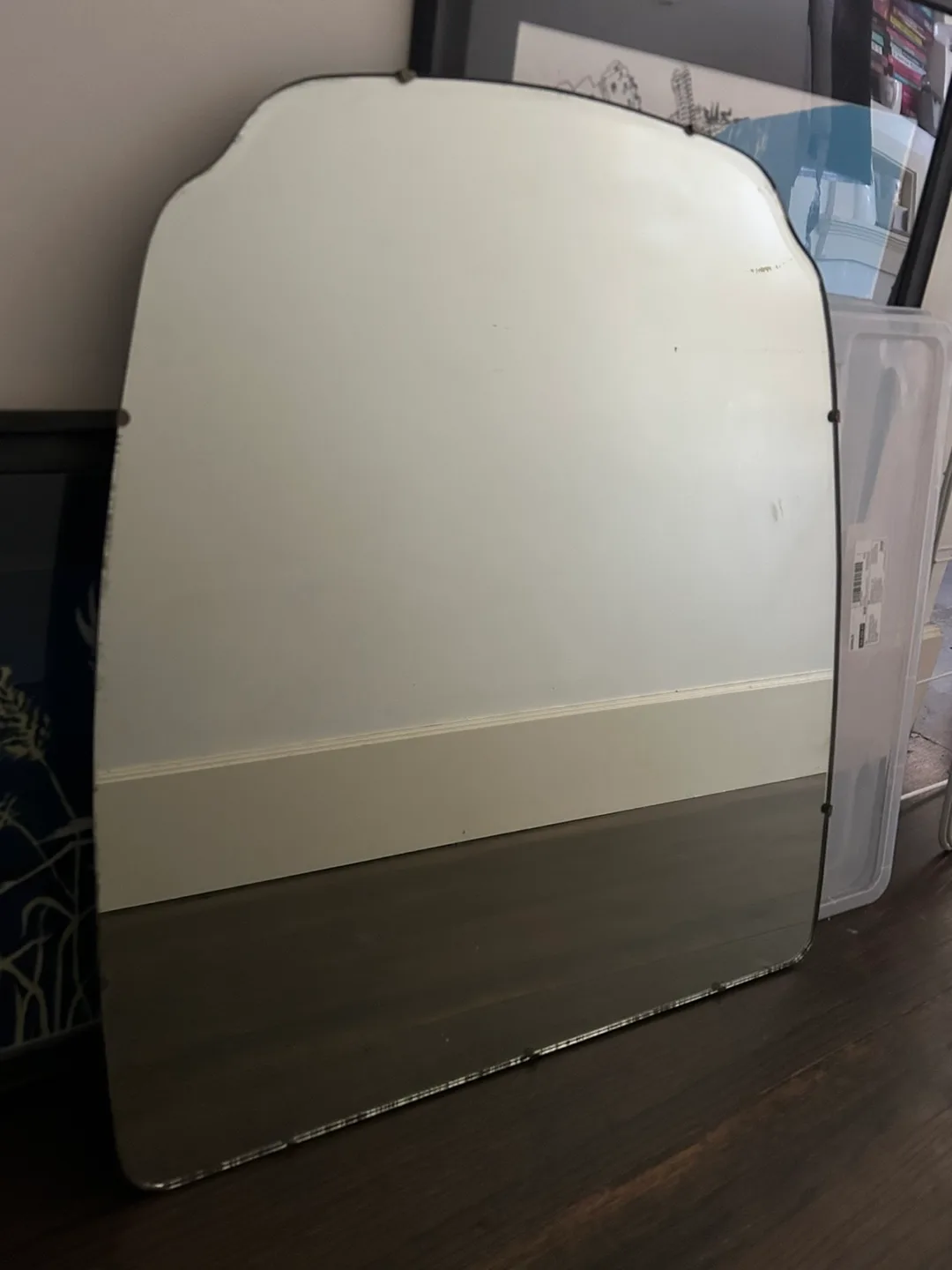 Heavy Vintage Wooden Mirror - 60 L x 67 H x 2 W cm thumbnail