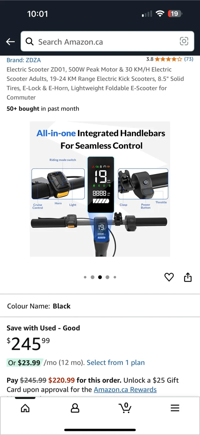 ZDZA Electric Scooter ZD01 - Black thumbnail