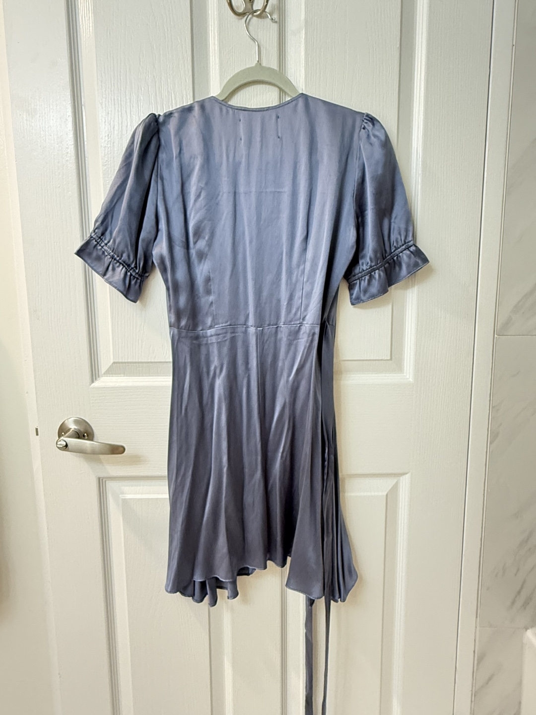 Reformation Silk Wrap Mini Dress with Puff Sleeve - photo 2