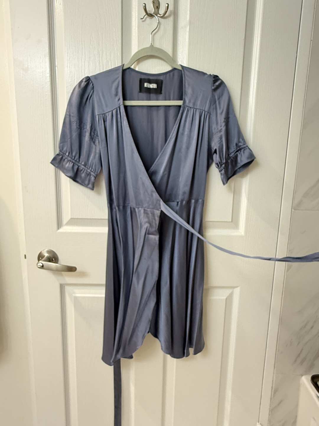 Reformation Silk Wrap Mini Dress with Puff Sleeve
