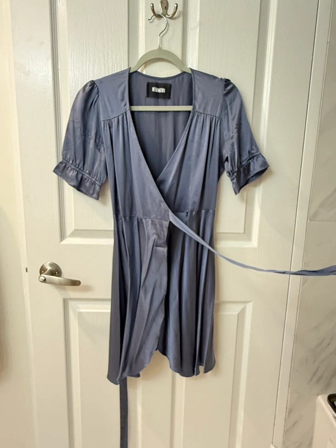 Reformation Silk Wrap Mini Dress with Puff Sleeve thumbnail