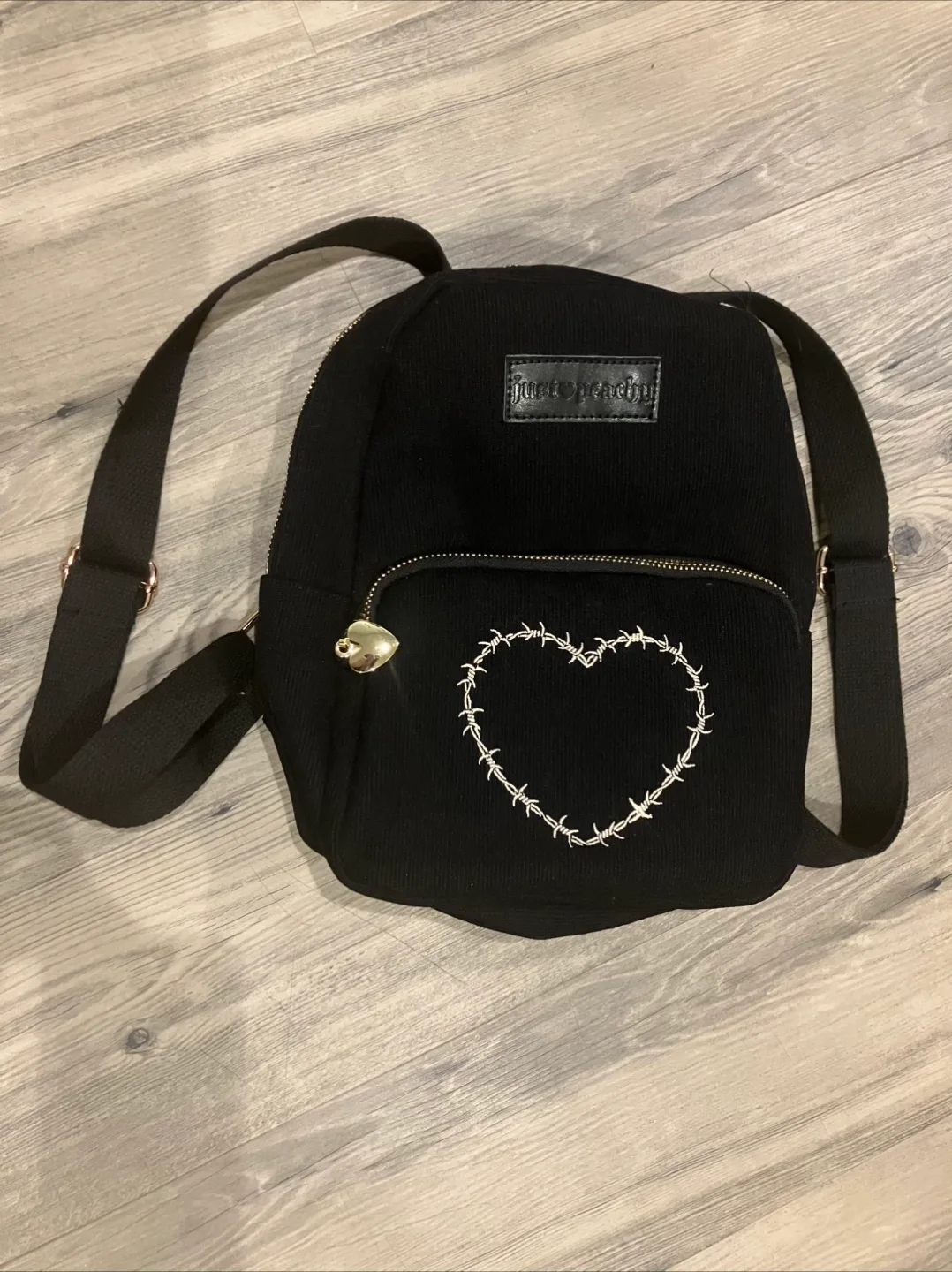 Black Corduroy Backpack with Gold Hardware thumbnail