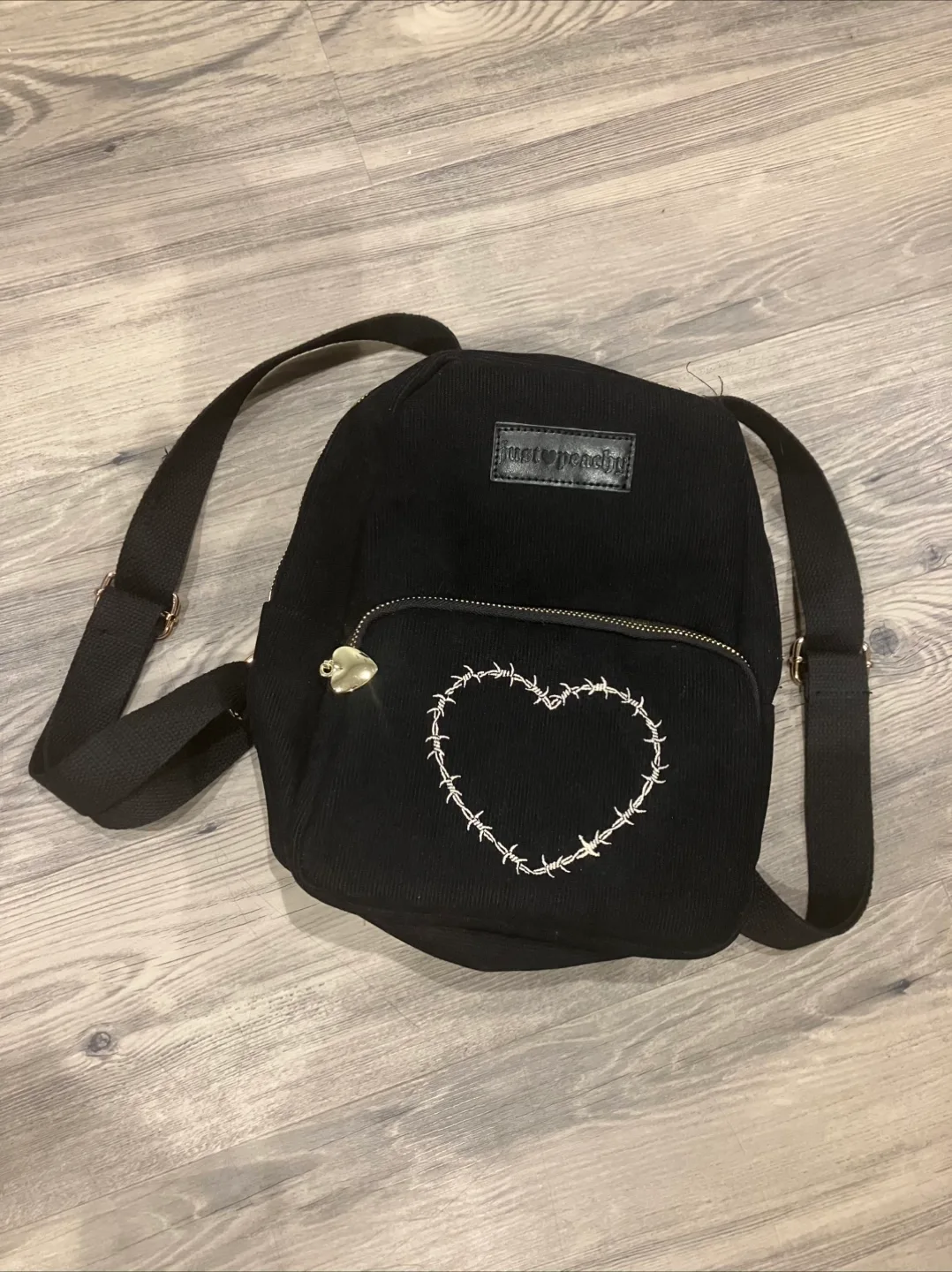 Black Corduroy Backpack with Gold Hardware image indicator(2)