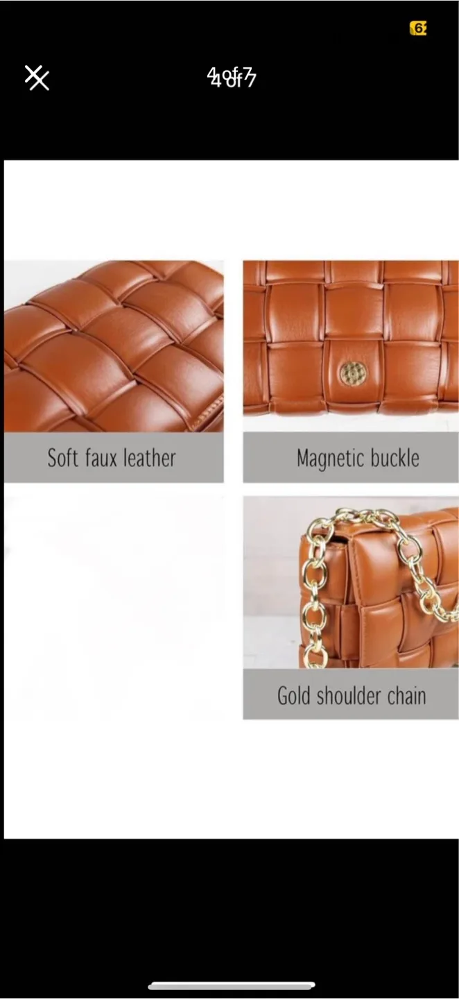 Brown Woven Shoulder Bag with Gold Chain, brand new image indicator(4)