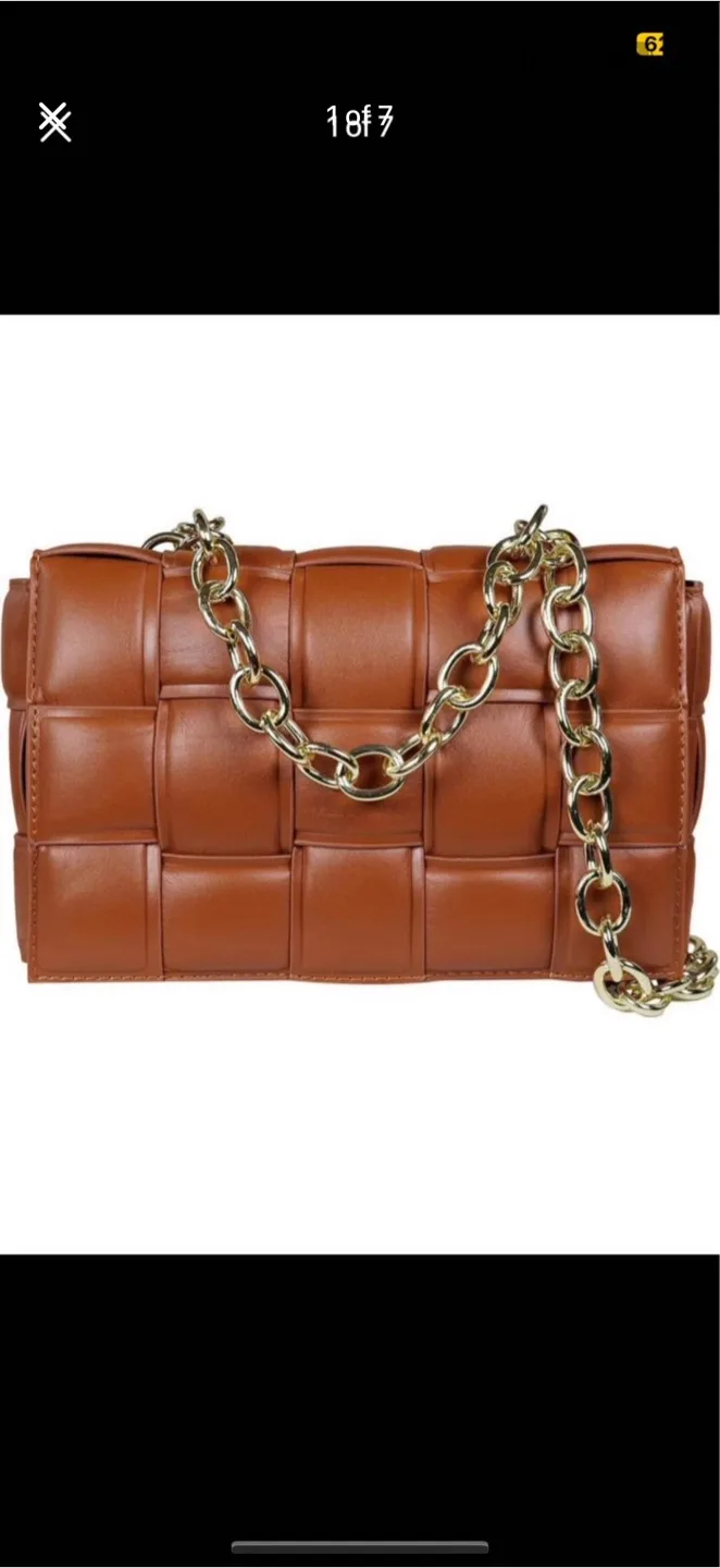 Brown Woven Shoulder Bag with Gold Chain, brand new thumbnail