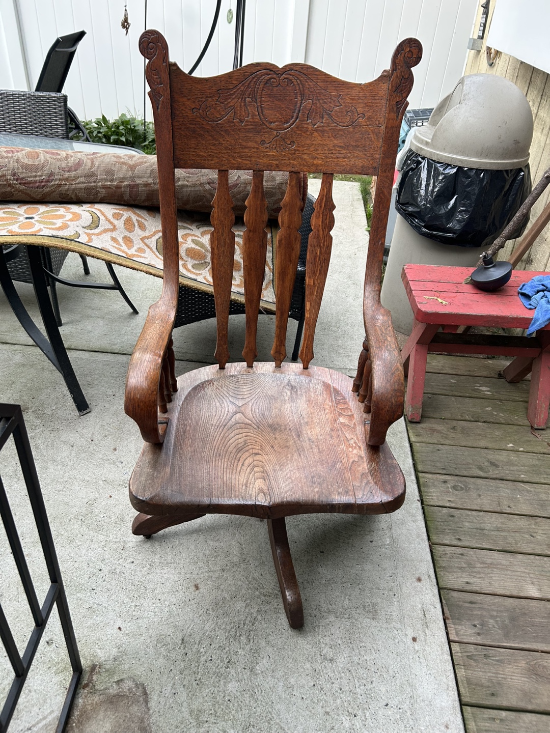 Antique Wooden Swivel Desk Chair