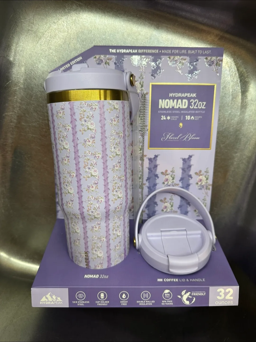 BNIB Hydrapeak Nomad 32oz Floral Bloom LAVENDER thumbnail