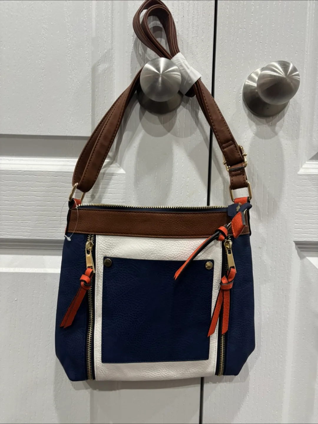 MIA Crossbody Bag - Navy, White, Brown thumbnail