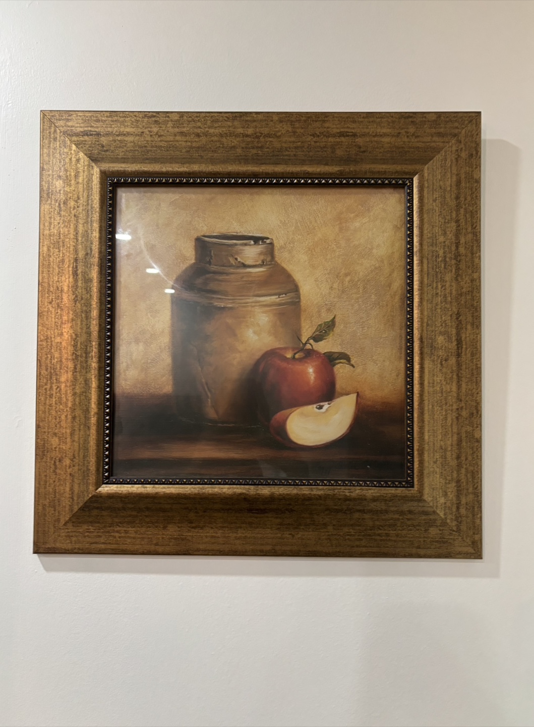 Framed Apple and Jar Still Life Painting