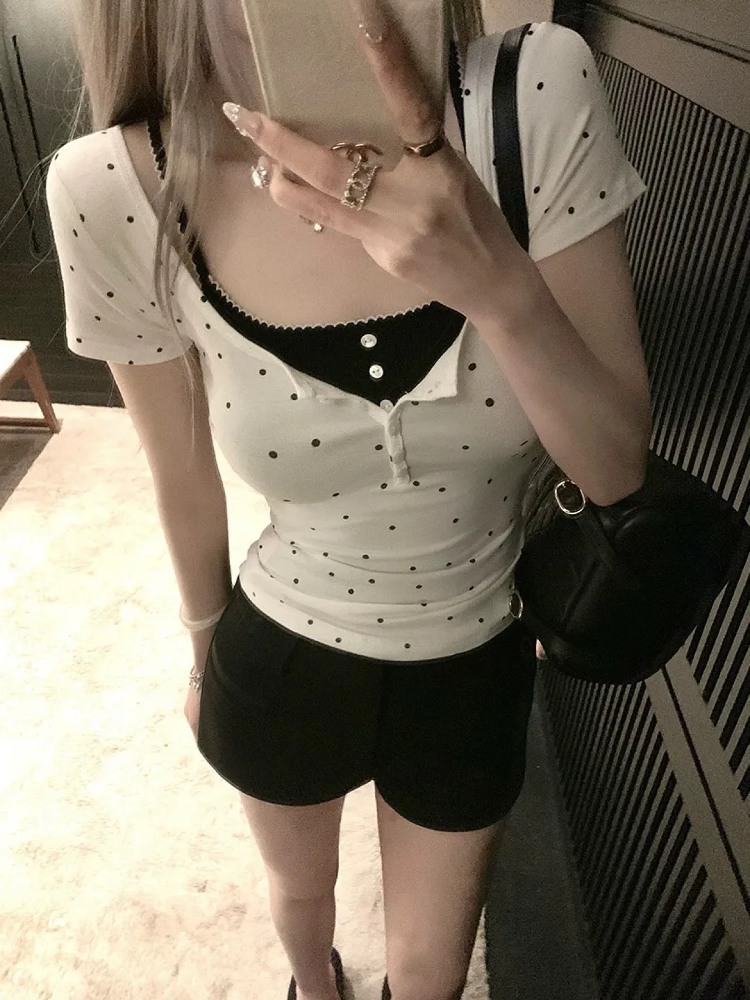 Polka Dot White Button Up Tee image indicator(2)